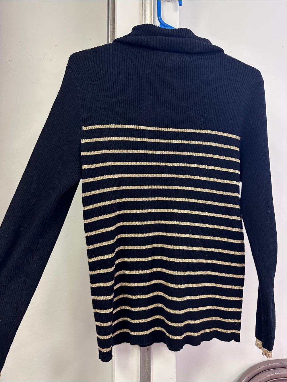 Ralph Lauren Black and Cream Striped Cowl Sweater